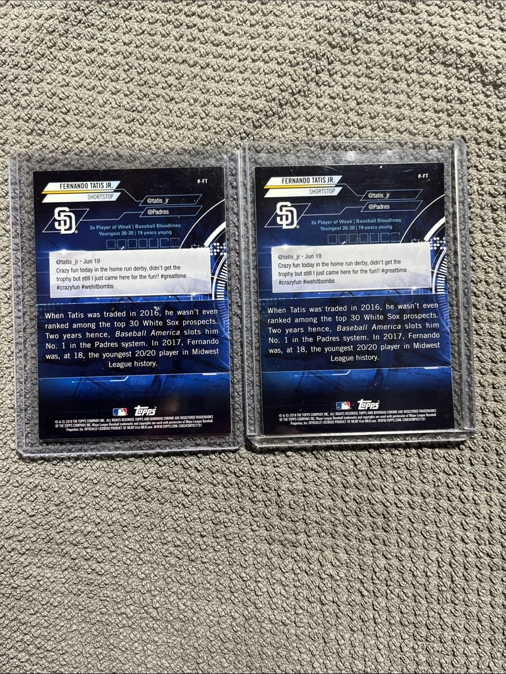 Lot (2) 2018 Bowman Chrome Trending Refractor Fernando Tatis Jr Rookie Card (RC)